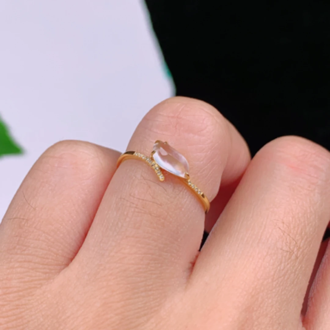 天然翡翠A货18k金镶嵌随形高冰精美戒指