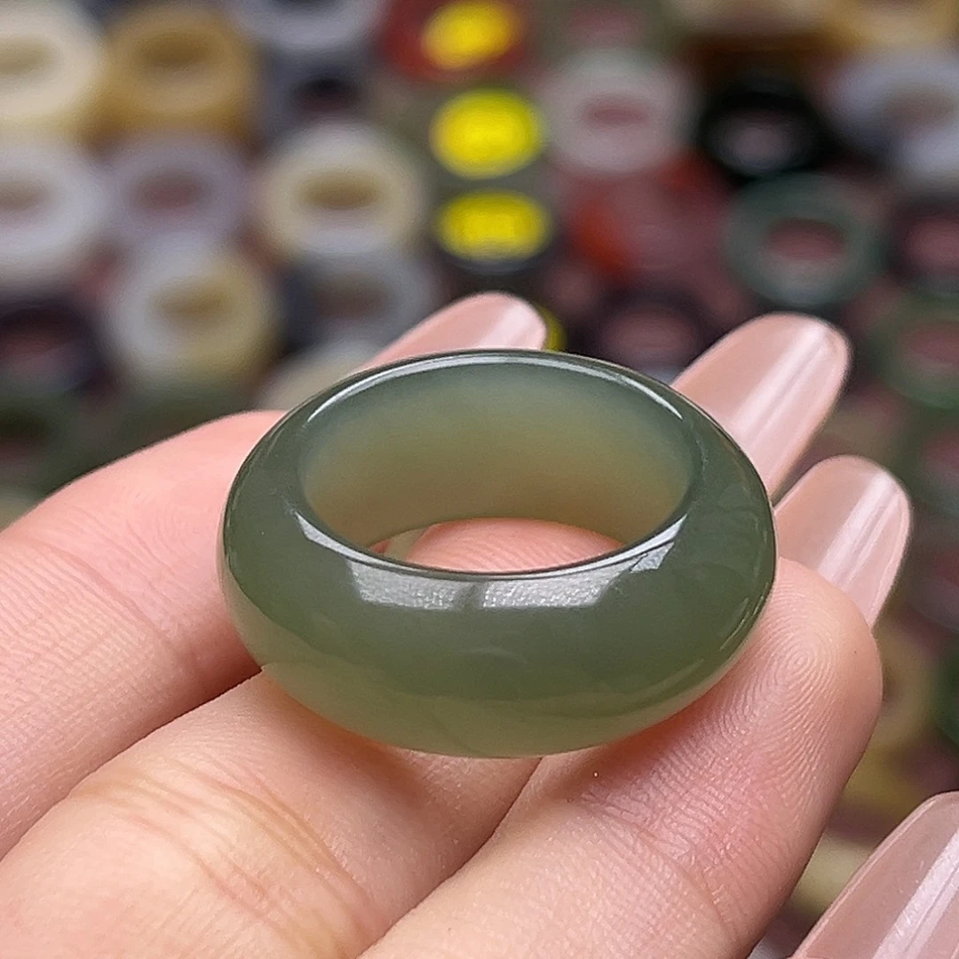 和田玉未镶嵌戒指17.9青提茉莉