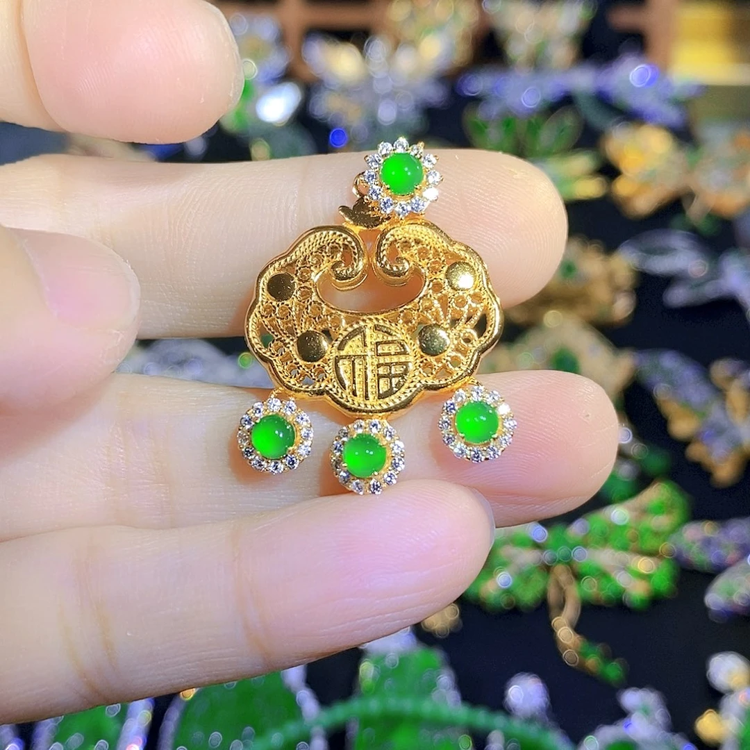 吊坠(不含链)银S925镶嵌翡翠