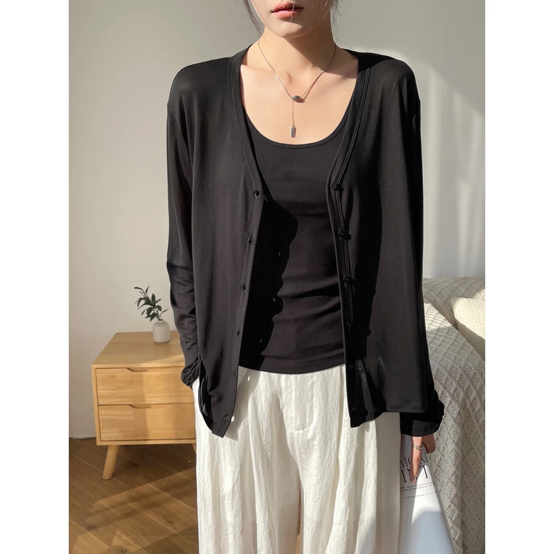 女士衬衫2025新款夏季气质薄款开衫外套棉麻黑色长袖防晒百搭上衣