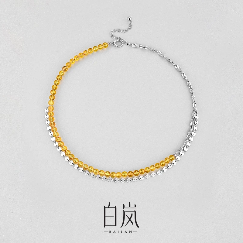 白岚流金项链女轻奢小众爆款新款琥珀锁骨链时尚气质流光风XL4808