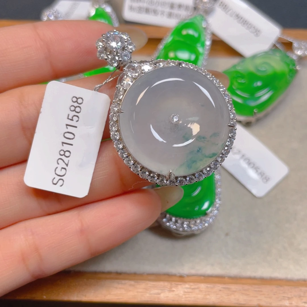 翡翠银S925镶嵌挂件