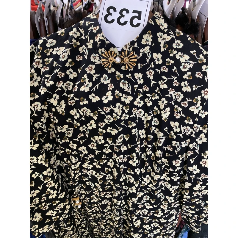 533小码中式复古优雅花色气质旗袍裙