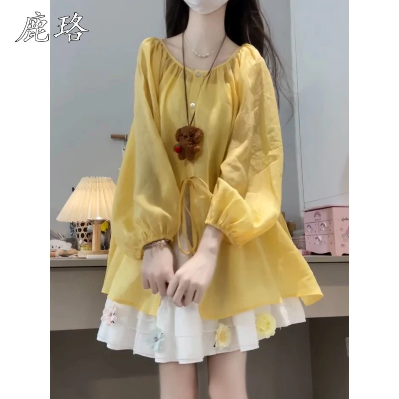 法式灯笼袖衬衫女2025新款夏季防晒罩衫外搭开衫衬衣外套长袖上衣