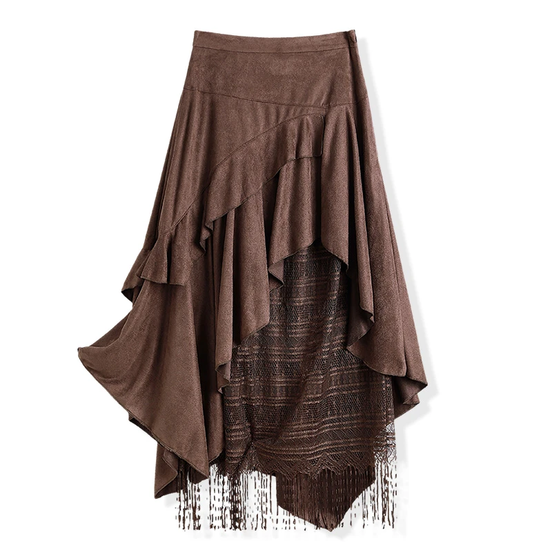 拉夏贝尔美拉德时尚不规则半身裙女2025新款秋冬季显瘦百搭长裙子