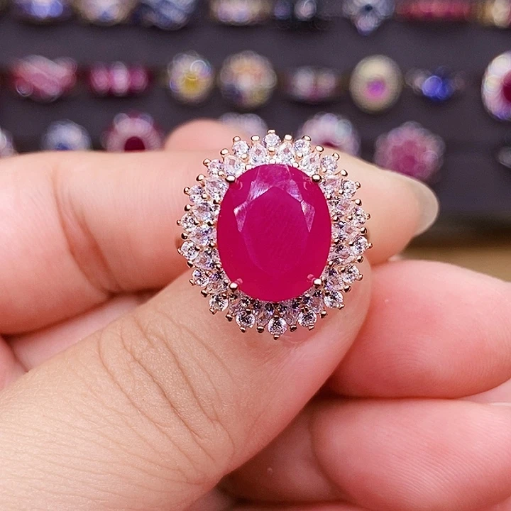 红宝石戒指银S925镶嵌