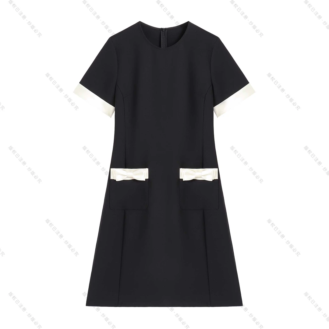 【品牌撤柜】夏季新款高定定制撞色拼接休闲小香风时尚连衣裙