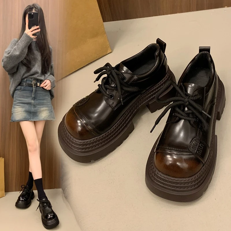 欧货厚底增高大头小皮鞋女2025春季新款小众高级感时尚百搭乐福鞋
