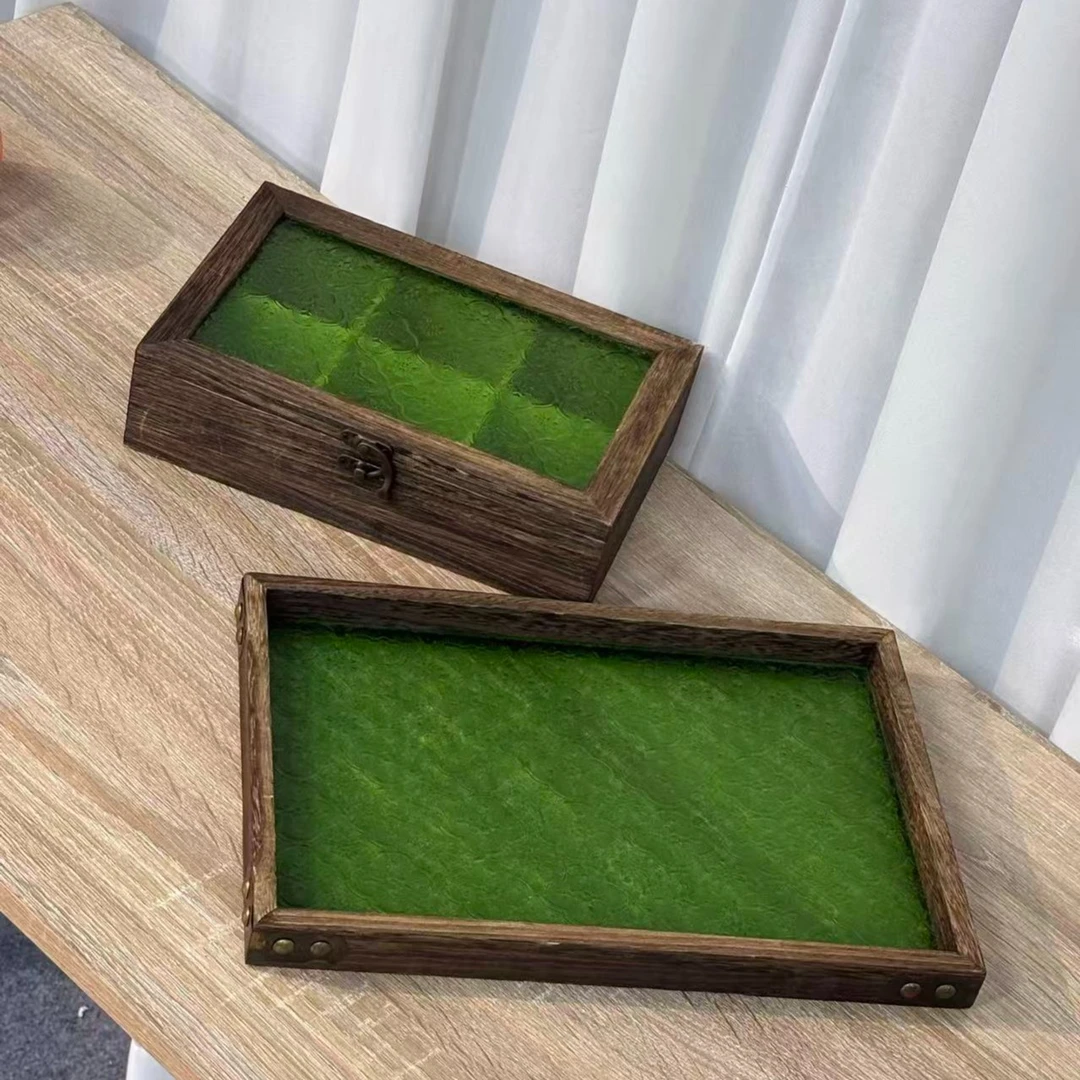 六格海棠花玻璃实木收纳盒中式木质家用1128