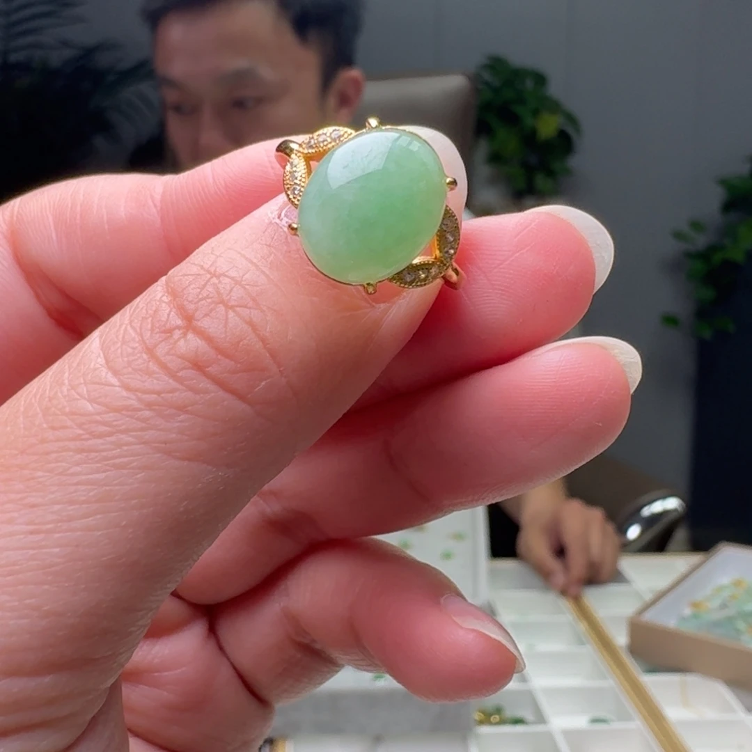 翡翠银S925镶嵌戒指天然翡翠