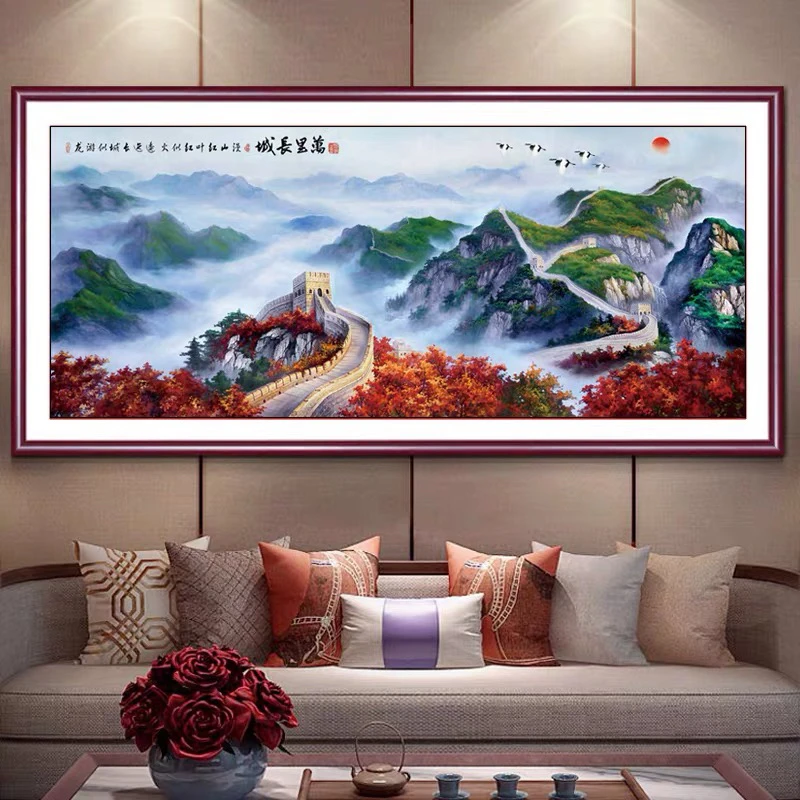 2.2大格1156纯手工绣好的十字绣成品万里长城鸿运千秋客厅画