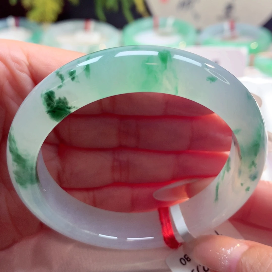 未镶嵌手镯翡翠冰飘绿花54正圈（16号）