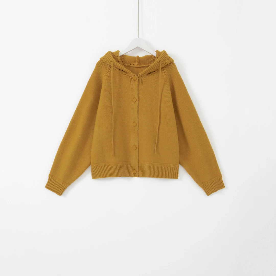 几里与麻 纯色镂空帽包扣针织开衫 衣长55胸围118 2101650