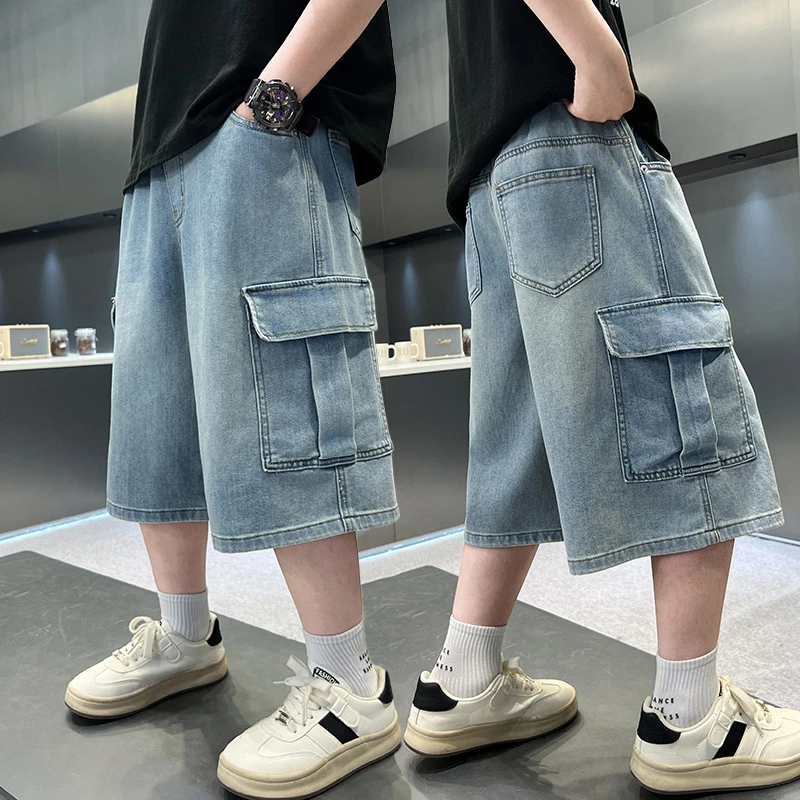 男童软牛仔短裤夏季轻薄工装五分裤2025新款中大儿童洋气韩版裤子