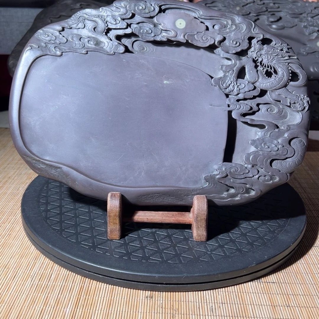 程启元大师亲工坑仔岩端砚带锦盒落款