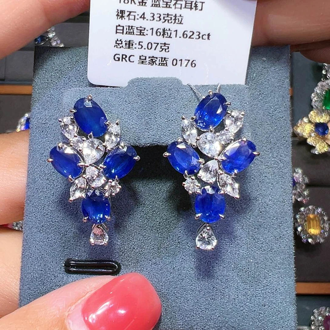 蓝宝石耳饰18K金镶嵌