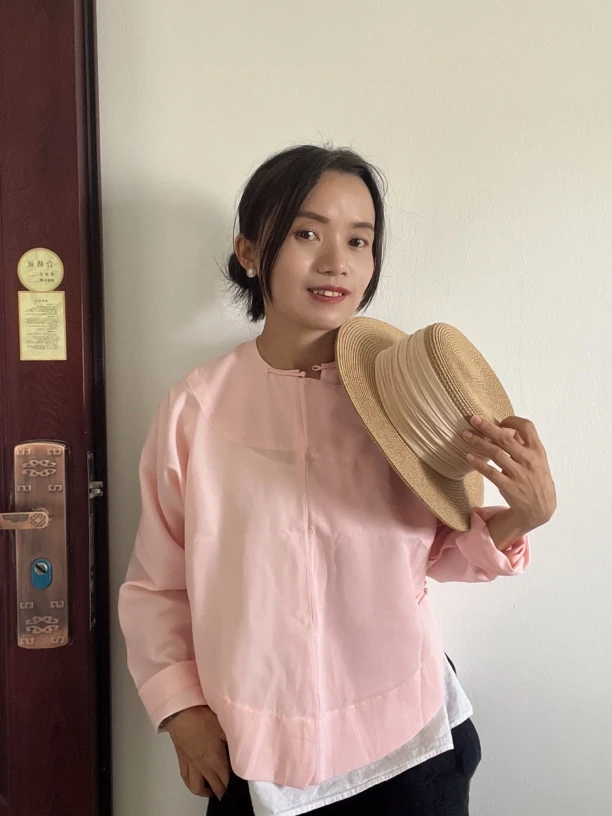 傣族手工盘扣夏衣‖藕粉色上衣长袖纯色复古短款