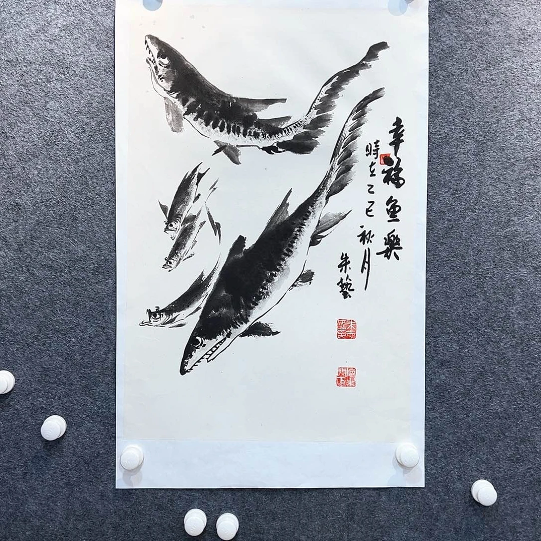 国画知鱼之乐纯手绘