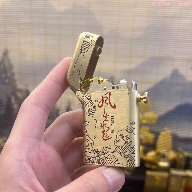 托伦斯风生水起自动弹射纯黄铜煤油打火机一键点火创意送男士礼物