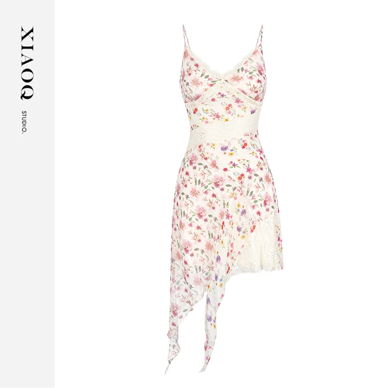 【小Q家】10399法式度假碎花高腰纯欲绑带连衣裙气质