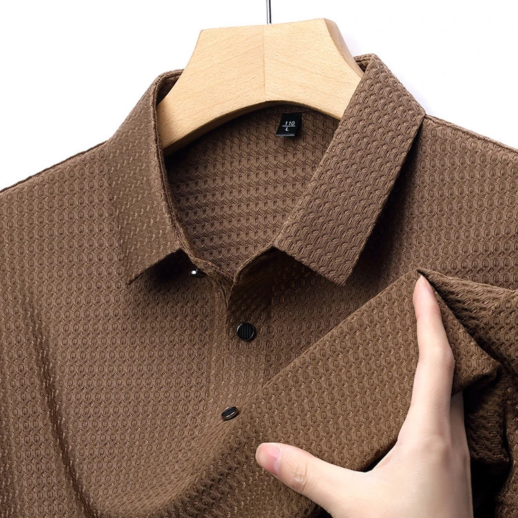 夏季短袖T恤爆款潮流休闲无痕翻领体恤衫男士纯色压花半袖polo衫