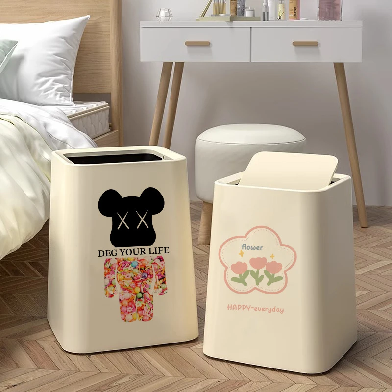 2024新款网红高档品质家用纸篓客厅卧室厨房卫生间创意印花垃圾桶