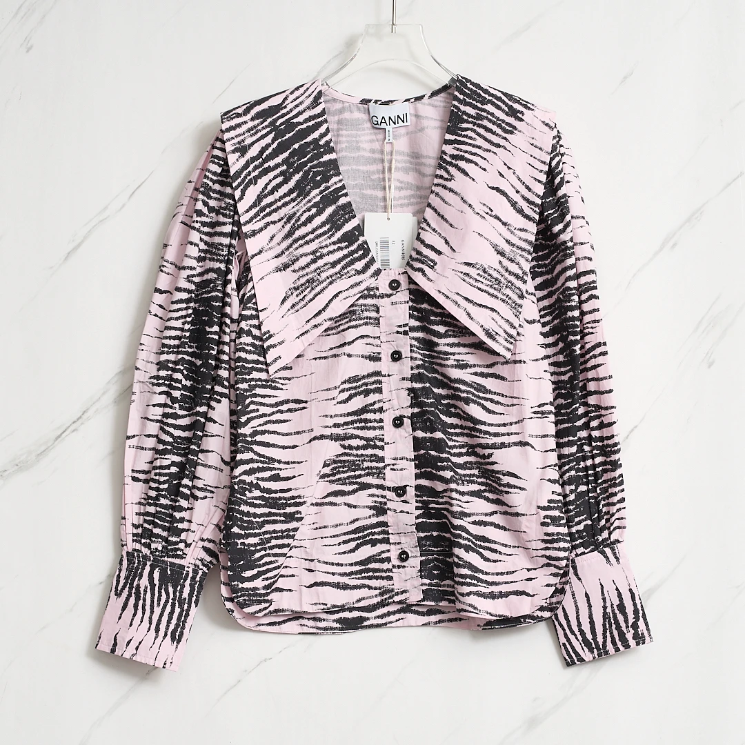 全新未使用/Ganni女士虎纹印花衬衫GAGU00136