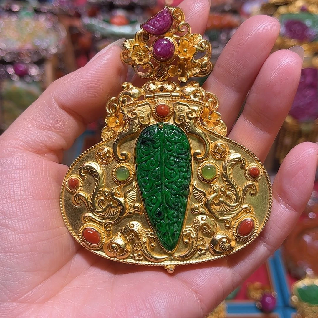 翡翠银S925镀金镶嵌吊坠(不含链)