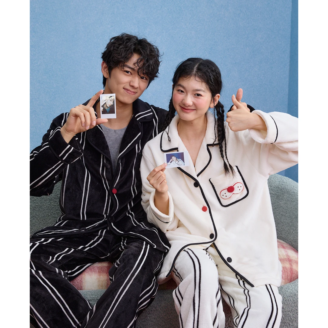 yso【酷猫系列加厚加绒】睡衣情侣冬季感加绒厚可外穿家居服冬天