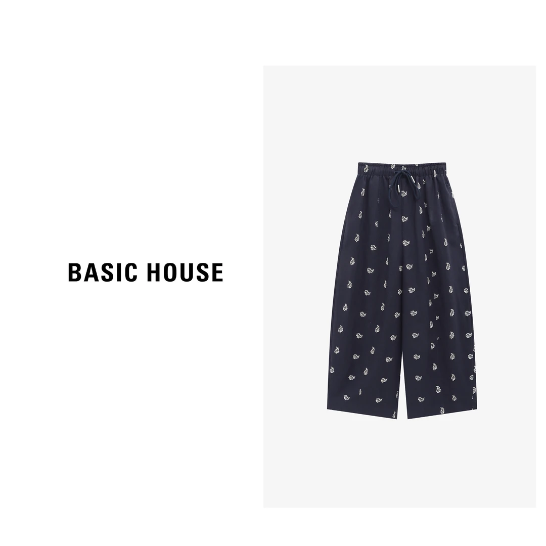 Basic House/百家好夏季垂感直筒裤高腰休闲百搭长裤-B0625B5EKR2