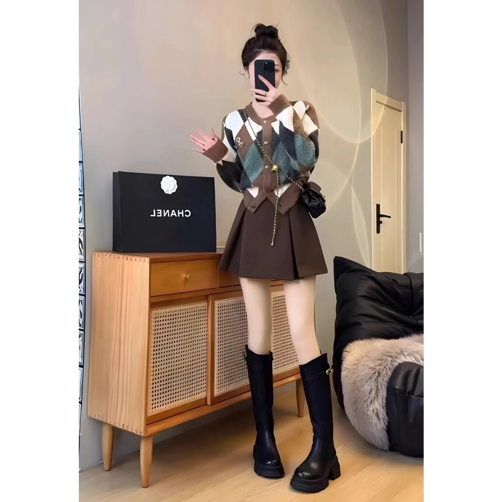 深冬装搭配一整套2024今年爆款套装小个子美拉德针织毛衣两件套裙