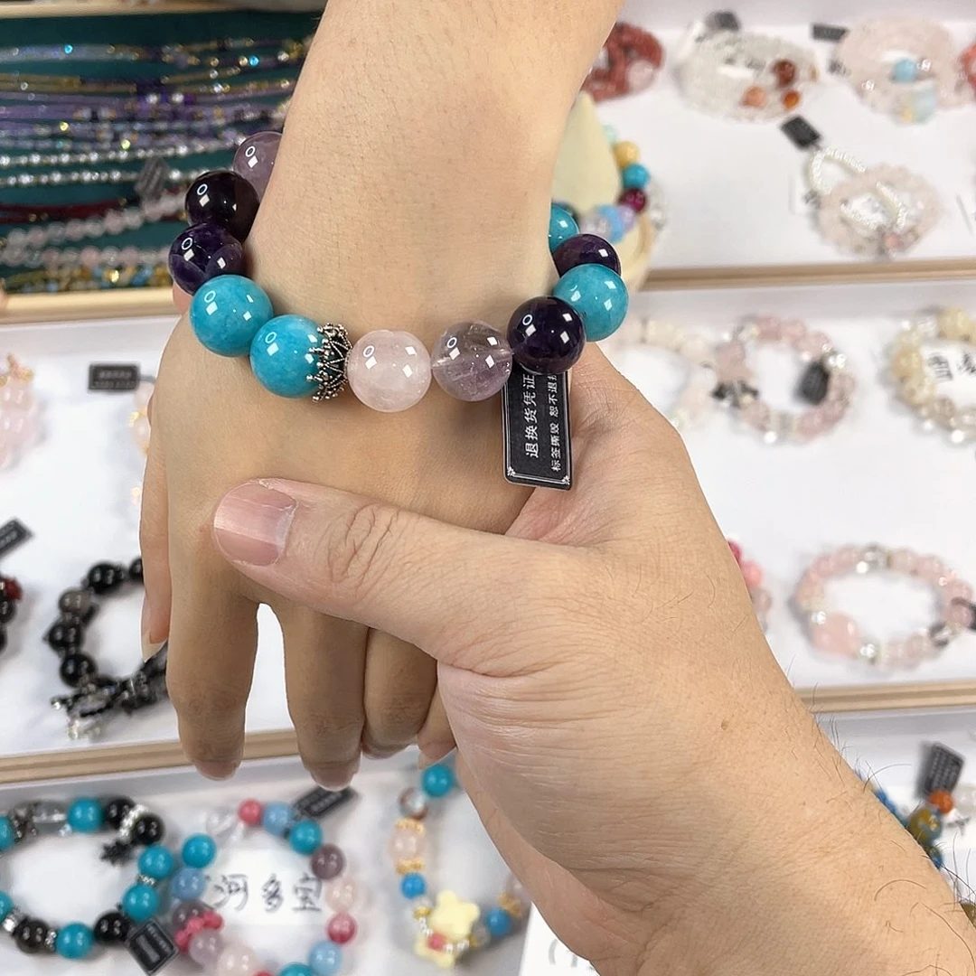 水晶手链银S925镀金镶嵌