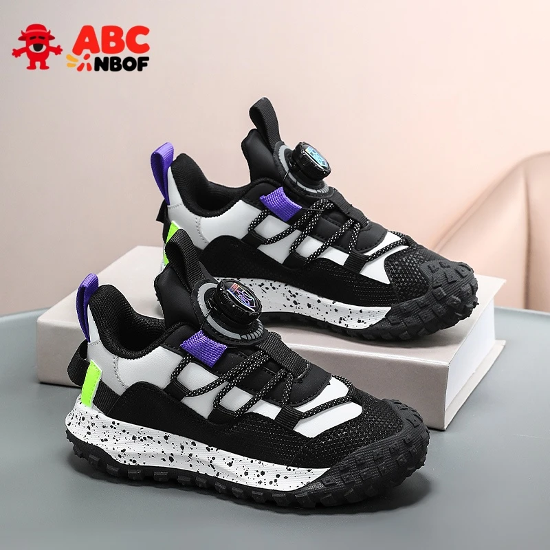 ABC NBOF童鞋女孩2025秋季新款皮面女童户外登山鞋耐磨儿童跑步鞋