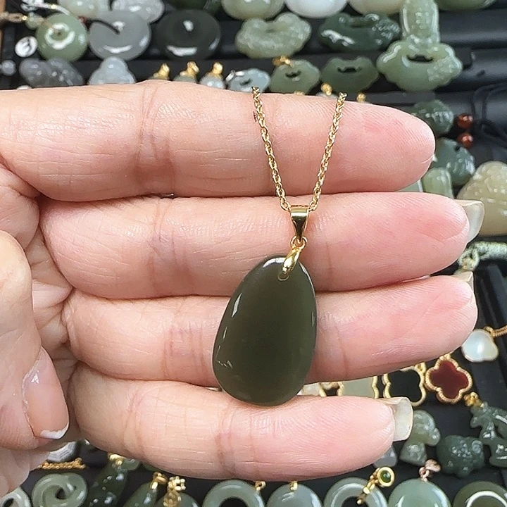 和田玉银S925镶嵌吊坠(赠链)送链子皮绳