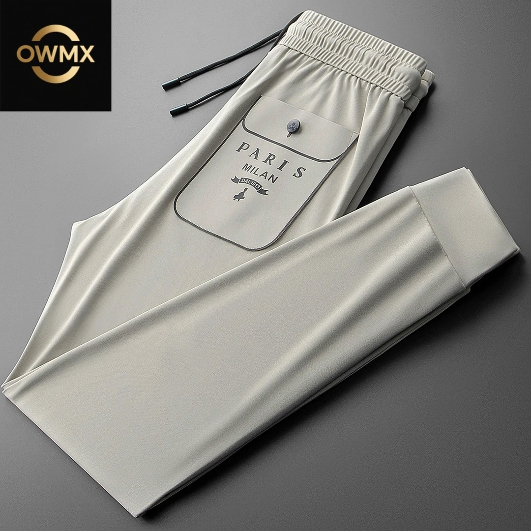 夏季轻奢速干抗皱冰丝印花卫裤男士百搭运动束脚牛奶丝透气休闲裤