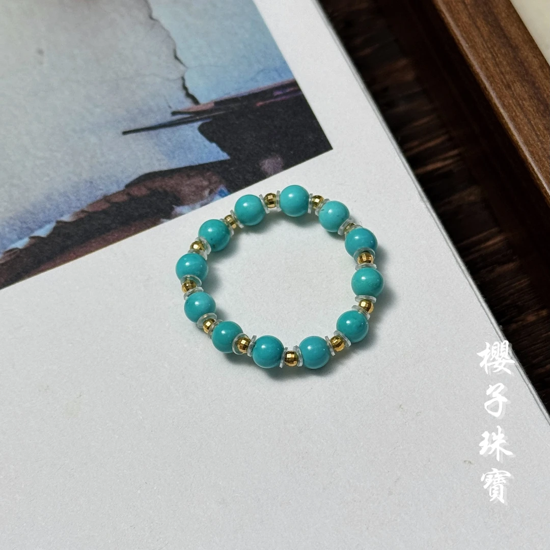 樱子 | 戒指 18K金高瓷绿松小米珠时尚设计百搭戒指*YZJZ3868