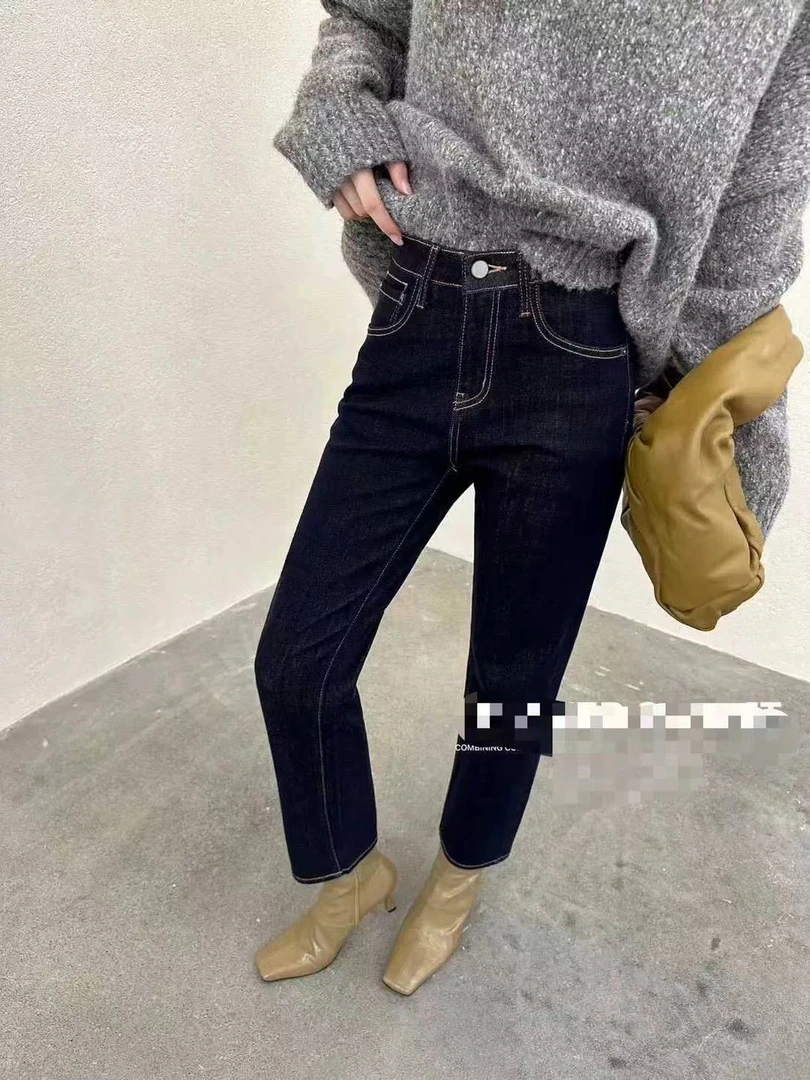 131牛仔裤女2024冬季新款直筒裤时尚休闲显瘦高腰单宁色烟管裤