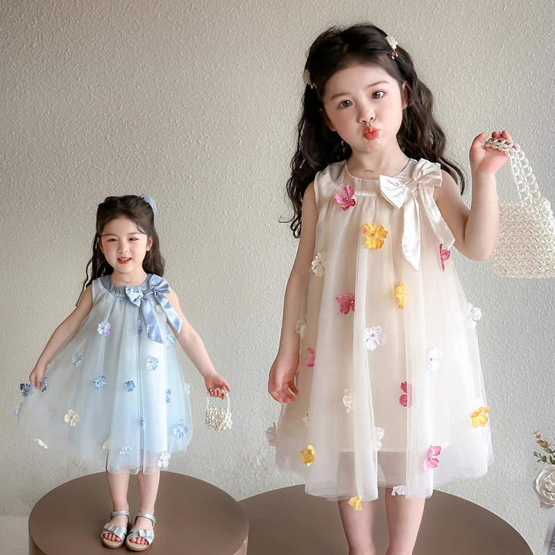 女童花瓣连衣裙2025新款儿童夏装薄款背心裙女宝宝夏季网纱公主裙