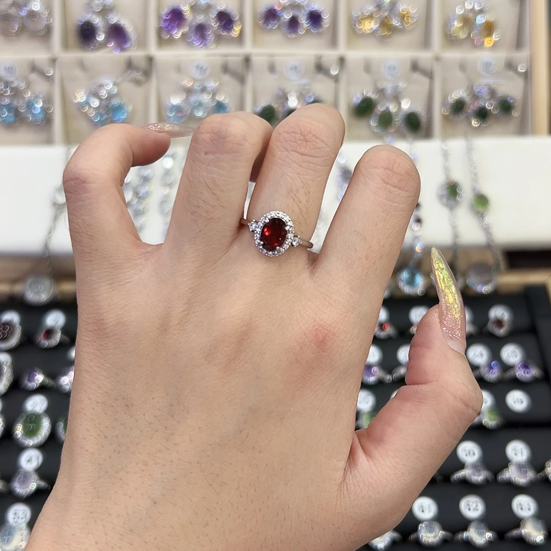 石榴石戒指银S925镶嵌