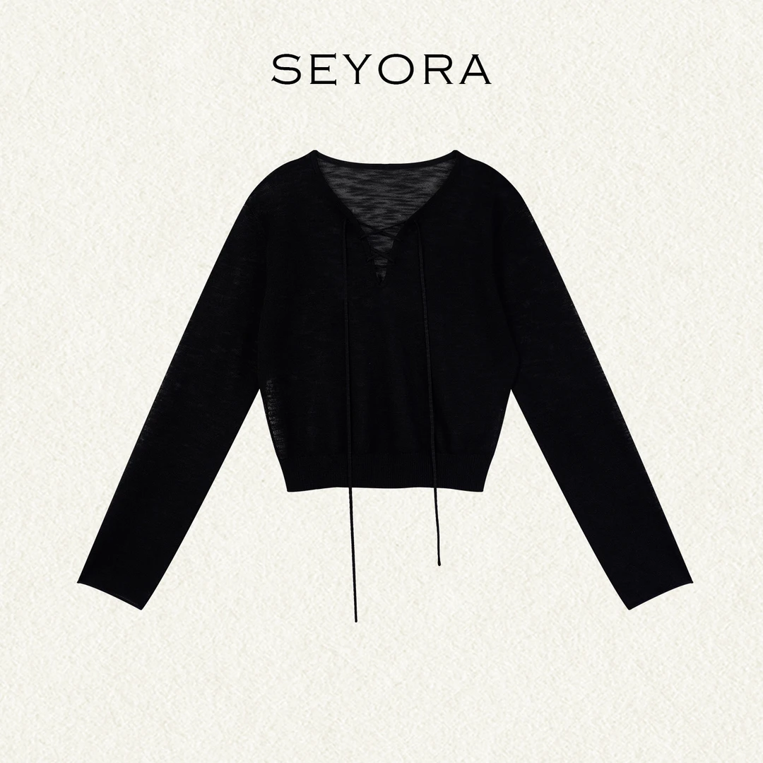 Seyora【惬意】再生纤维蝴蝶结薄款长袖防晒针织衫 G35598SY52