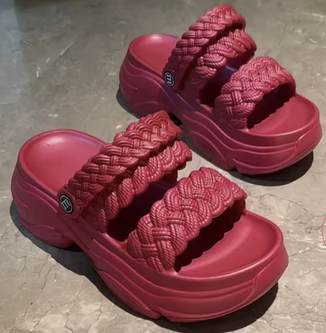 【达人爆款】麻花EVA808厚底双杠透气新款松糕凉拖鞋