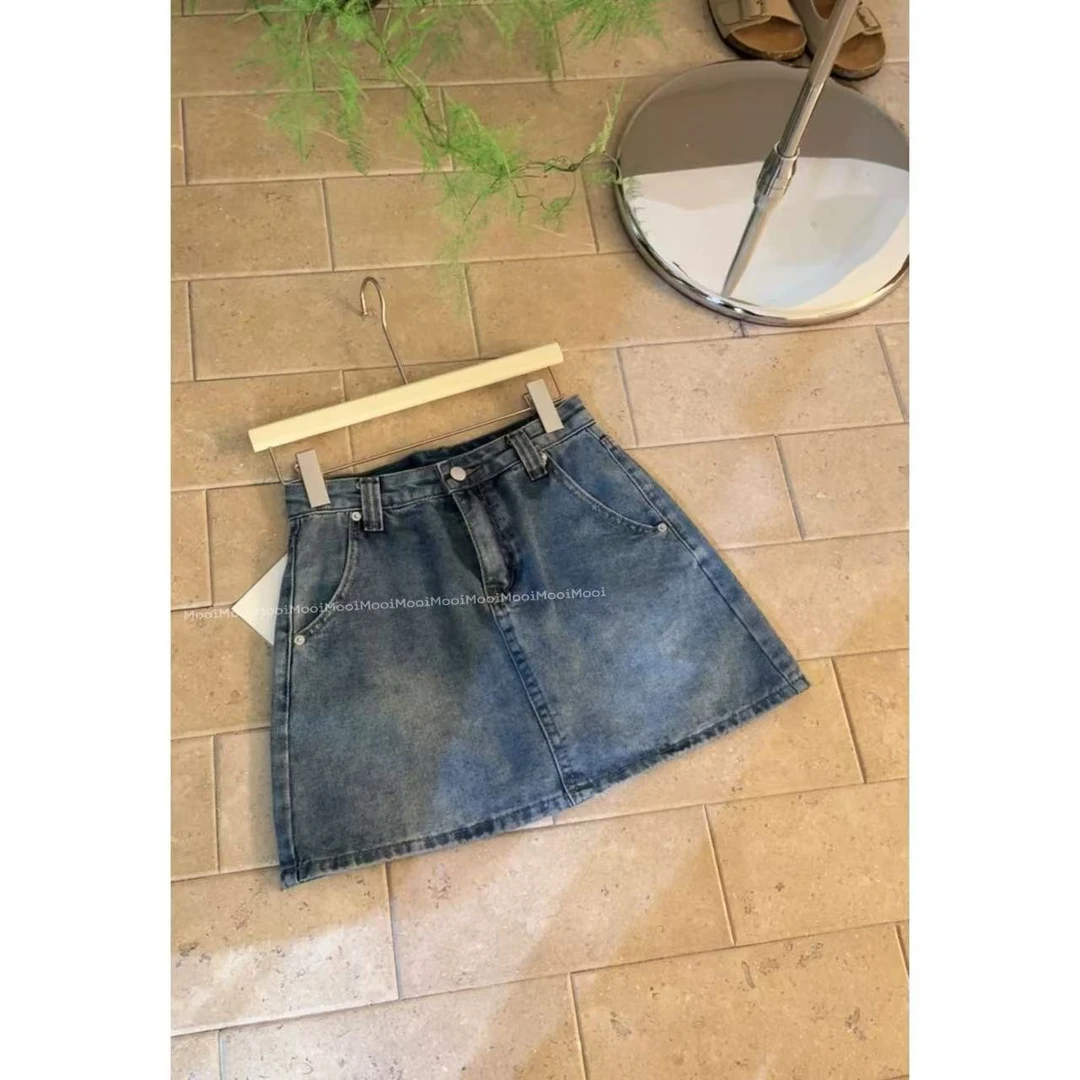 【mooi】'颜值牛仔'春夏新款韩版ins风小众设计感牛仔半身裙