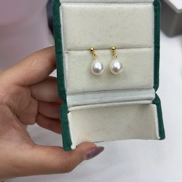 淡水珍珠耳钉银S925镶嵌9-10mm