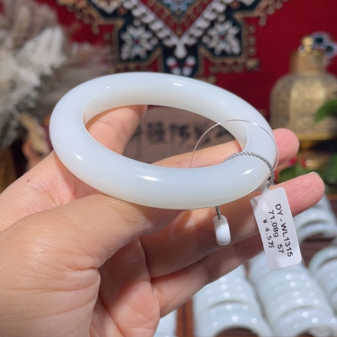 和田玉手镯未镶嵌新疆羊脂白玉 宽12.3 56.7圈（上新）