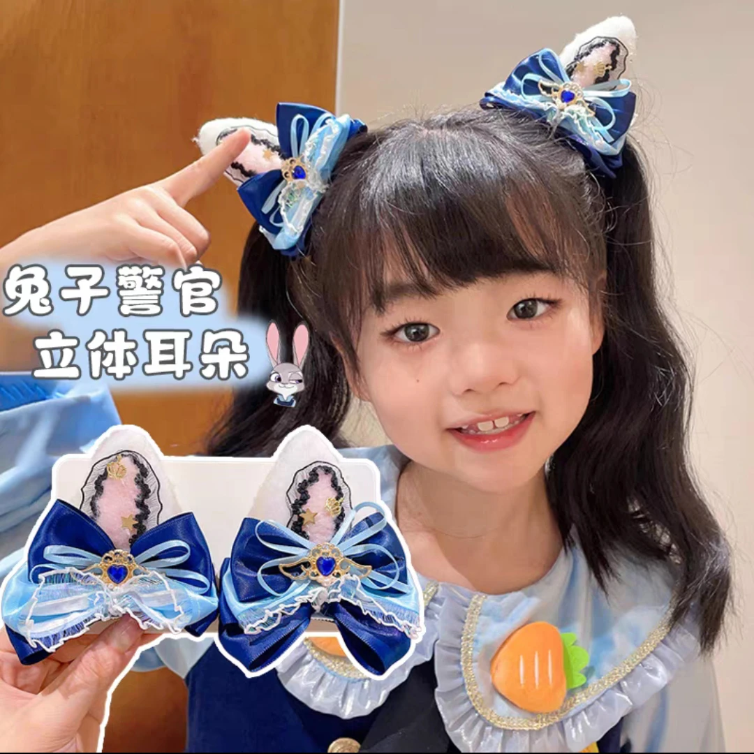 B-1420（满10米飞）pp 1对蓝色可爱蝴蝶结兔耳朵对夹顶夹   发圈