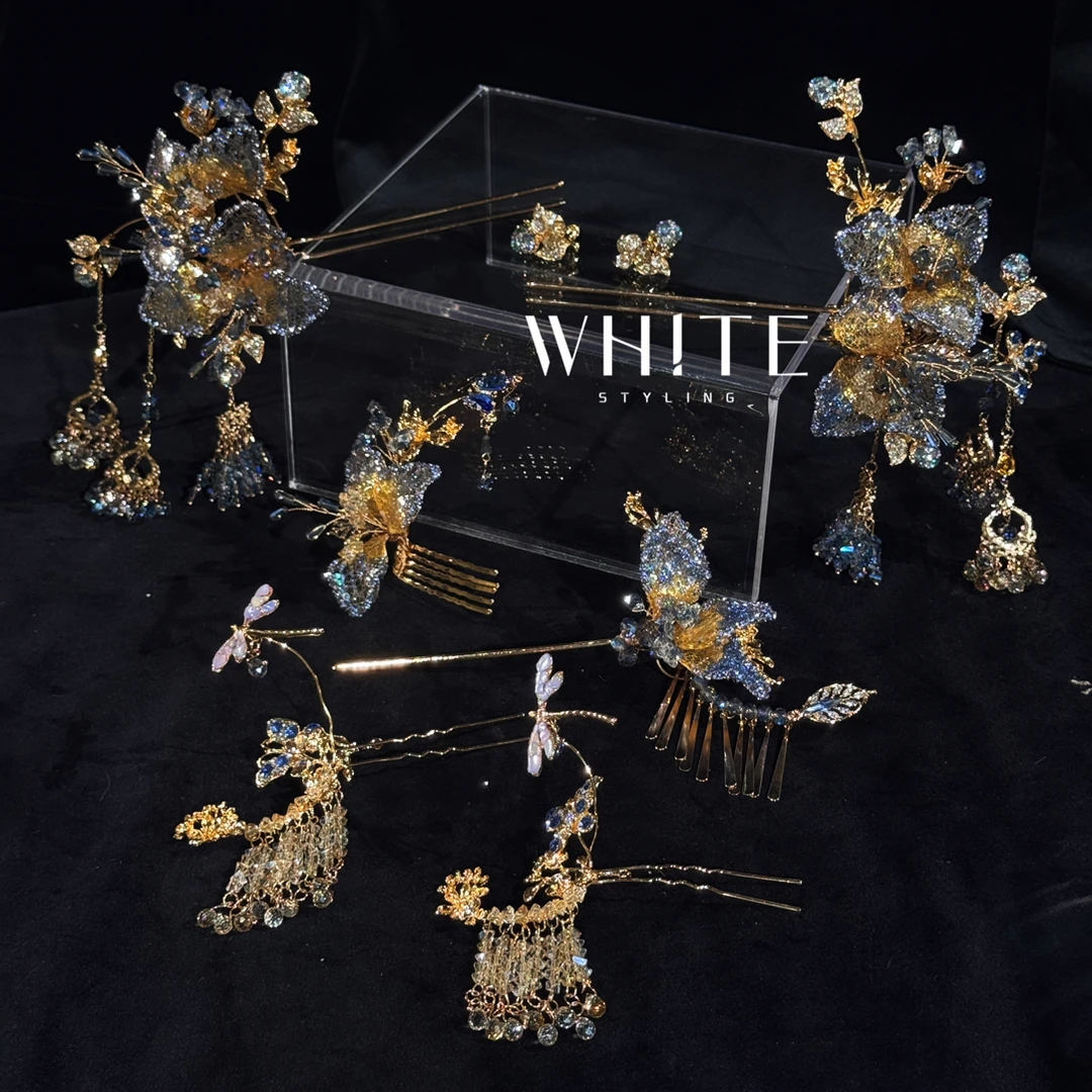 非金属布艺婚庆饰品 WHITE 原创正版“蓝调”手作中式九大件套