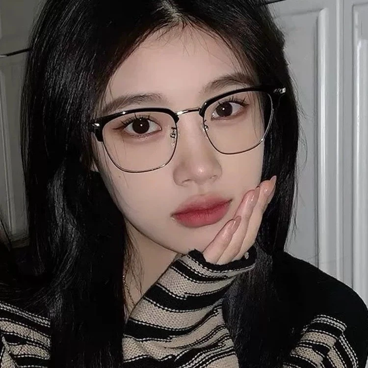 时尚眉线半框眼镜男款可配近视有度数防蓝光辐射男生眼睛架痞帅潮