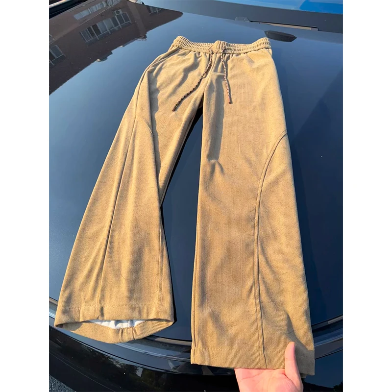 美拉德暗纹斜切卫裤男女潮牌美式cleanfit重磅运动裤子垂感休闲裤