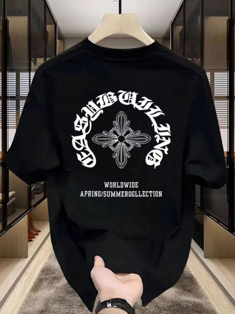 【品质男装】重磅棉潮牌趣味印花圆领短袖宽松百搭外穿白色T恤【11】