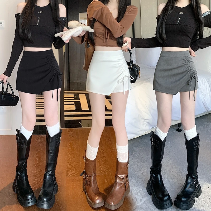 2025新款辣妹风不规则褶皱包臀半身裙秋季显瘦高腰短裙防走光裙裤